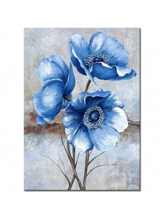 three blue flowers on a white background