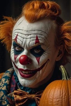 a close up of a person wearing clown makeup