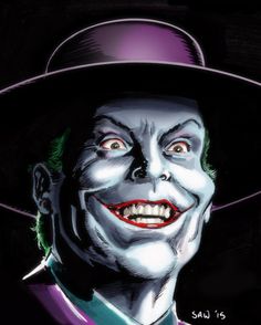 a drawing of the joker with his hat on