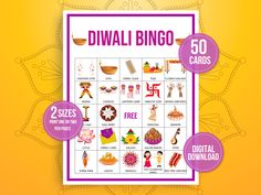 a poster with the words diwali bingo on it and other things to do