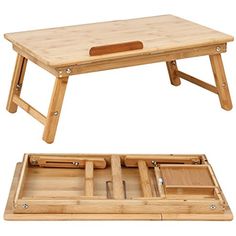 two wooden trays sitting on top of each other