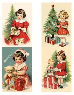 4 Christmas Vintage Collage Sheet~Cut~Scrapbooks~Junk Journals~Card Making~#3NL Christmas Junk Journal, Christmas Ephemera, Christmas Paper Crafts, Christmas Labels, Scrapbook Stickers Printable, Smash Books, Vintage Collage, Stickers Printable, Christmas Store