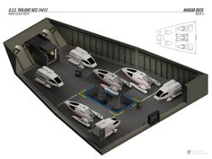 an overhead view of a parking lot with several cars parked in it and the floor plan is shown