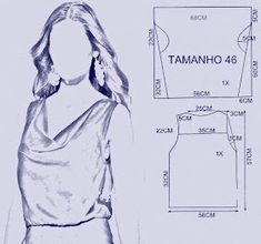 a drawing of a woman's top and skirt, with measurements for each piece