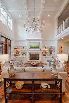 a living room filled with furniture and a fire place in the middle of a room