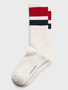 A soft sock in a breathable cotton blend with rib-knit openings and angled toe seams for a better, more comfortable fit.  Fits men's shoe sizes 8-12. Casual Striped Cotton Socks, Nice Socks, Solid Color Ribbed Mid-calf Socks, Sporty Red Cotton Socks, Retro Striped Cotton Socks, Mens Striped Socks, Tennis Socks, Sock Drawer, Soft Sock