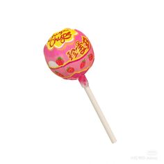 a pink lollipop with strawberries on it