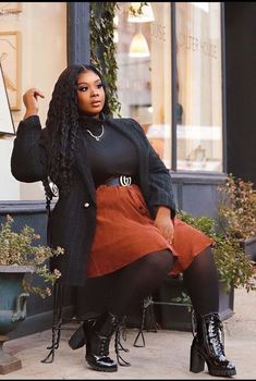 Houseparty Outfits, Curvy Winter Outfits, Simple Winter Outfits, Plus Size Winter Outfits, Plus Size Fall Fashion, Plus Size Fall Outfit, Look Plus Size, Looks Black