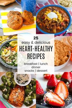 hearty healthy lunches and desserts with text overlay