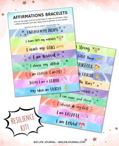 the affirmations bracelets are colorful and have different phrases