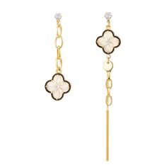 PRICES MAY VARY. 【Premium Material】The gold plated clover dangle earrings are durable and lustrous, lightweight to wear. The 925 sterling silver posts are hypoallergenic, safe for most people. 【Four Leaf Clover Design】The four-leaf gold dangle earrings feature a four-leaf clover shape to bring you luck. The asymmetrical design makes the overall more distinctive and the shiny cubic zirconia stones add delicacy and elegance. 【Easy to Match】 Measurement: 2.76 in × 1.57 in. The eye-catching lucky cl Pearl Threader Earrings, Clover Design, Geometric Fashion, Small Bees, Bee Honeycomb, Clover Earrings, Illustration Fashion, Lucky Clover, Four Leaf