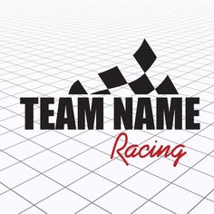 the logo for team name racing is shown in black and red letters on a white background