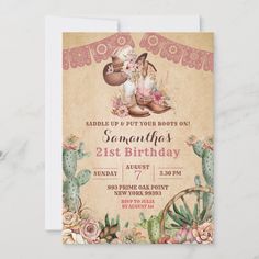 a birthday card with an image of a teapot and cacti