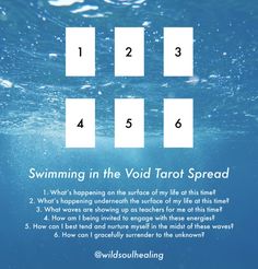 the words swimming in the void tarot spread are shown above water's surface