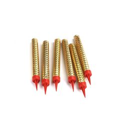 four red and gold screws on white background