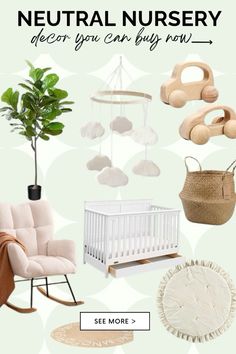 a baby's nursery with neutral nursery decor and accessories