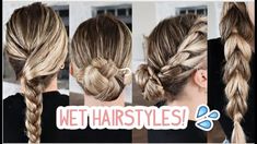 Wet Long Hair Styles, Updo For Humid Weather, Long Wet Hair Styles Easy, Quick Hairstyles For Wet Hair, Wet Hair Dos, Cute Wet Hairstyles, Hairstyles With Wet Hair, Easy Wet Hairstyles, Hairstyles After Shower Wet Hair