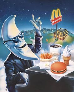 an image of a man eating mcdonald's fries and ice cream with his hands in the air