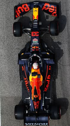 the red bull racing car is seen from above