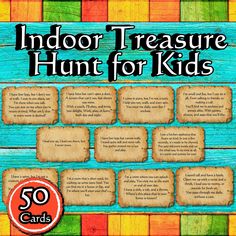 an info board with the words indoor treasure hunt for kids