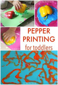 the process to make paper printing for toddlers is shown with pictures and text that reads,