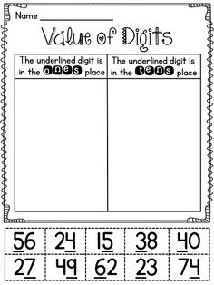 the value of digits worksheet for students to practice numbers and subtraction