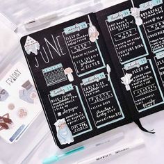 an open planner with stickers on it