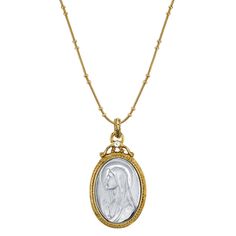 "A necklace featuring a beautiful Virgin Mary medal inside an oval frame embellished with a single sparkling clear crystal. The reverse side of the medal portrays the Miraculous \"M\" surmounted by a cross, the Sacred and Immaculate Hearts, and a circle of twelve stars.  Round European Crystal Accent Measurements: 20\"L x 1\"W x 1.5\"H Lobster Clasp Made In USA" Mother Mary Necklace, Symbols Of Faith, Mary Necklace, Vial Necklace, 1928 Jewelry, Faith Jewelry, Faith Gifts, Cameo Jewelry, Porcelain Roses