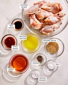 ingredients to make chicken wings laid out on a table