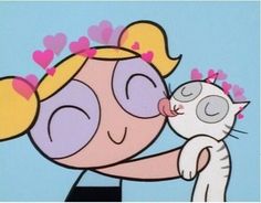 a cartoon character is kissing a cat on the nose