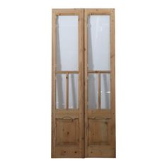 two wooden doors with glass panels on each side