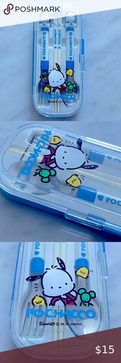 Vintage ‘98 Sanrio Pochacco Kids Utensils Set Sanrio Core, Sanrio Aesthetic, Sanrio Pochacco, Pastel Room Decor, Dream List, Utensils Set, Pastel Room