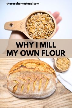 a loaf of bread sitting on top of a wooden table next to a measuring spoon