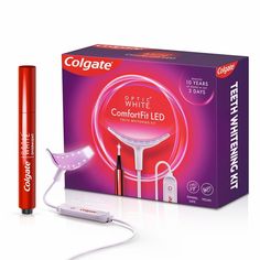 Whitening your teeth is easy with the Colgate Optic White ComfortFit LED Teeth Whitening Kit! This teeth whitening kit includes a flexible LED whitening light and a gel serum teeth whitening pen with 21 total treatments. Fueled by purple wavelength technology, the LED light amplifies the hydrogen peroxide serum from the Colgate whitening pen to remove 10 years of stains in just 3 days (when used as directed)! The whitening gel serum is safe on tooth enamel and is designed for no tooth sensitivit Colgate Optic White, Peroxide Teeth Whitening, Teeth Stain Remover, Best Teeth Whitening Kit, Flexible Led Light, Colgate Palmolive, Whitening Teeth, Whiter Teeth, Teeth Whitening System