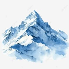 a watercolor painting of a snow covered mountain peak with clouds in the foreground