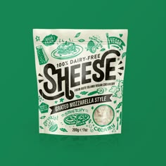 a bag of cheese on a green background