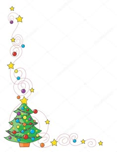 christmas tree with stars and swirls on white background