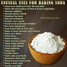 a wooden bowl filled with baking soda