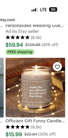 a candle is on sale for $ 9 99 and it's free shipping from the store