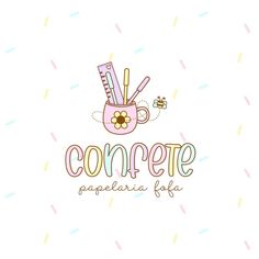 the logo for confee papeleria fila, which is designed in pastel colors