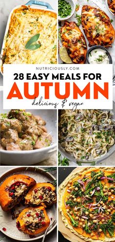 four different images with the words 2 easy meals for autumn