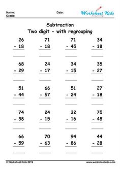 the subtraction worksheet for two digit and no regrouping numbers