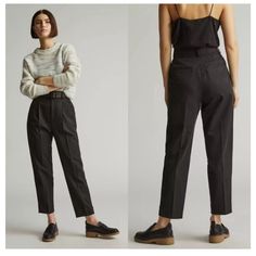 Everlane Pants Women’s Black The Tencel Way High Taper Trouser Pants Nwt Sz 8 A Tailored Look. Our Way-High Family Is Growing. Featuring A Tapered Leg, Ankle Length, The Draper Tapered Pant In Buttersmooth Has A Non-Stretch Waistband (We Suggest Sizing Up If You Prefer More Ease Here), An Extra-High Rise, Two Side Pockets, And A Flattering Pleat Detail. High Rise Waist Pleated Front Details 2 Front Slash Pockets 2 Back Welt Pockets Zipper Button Closure Straight Leg Silhouette Tapered Ankle Rela High Waisted Trousers Outfit, Black Pleated Trousers, High Taper, Edgy Minimalist, Ankle Length Trousers, Tapered Chinos, Trousers Outfit, Tapered Trousers, Pleated Trousers