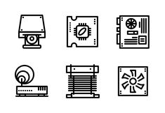 black and white line art icon set with different types of items in the form of pictures