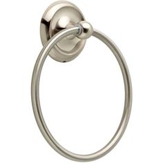 a stainless steel towel ring on a white background