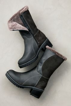 Exude easy elegance in the winter-ready Madison boots, built to complement prairie skirts, jeans, and tailored trousers alike. Crafted from full-grain Spanish cowhide leather and suede, these gorgeous water-resistant boots shield your feet from the elements and offer warmth when it's as cold out as -15° F. They're not just versatile, but also luxuriously warm and breathable, thanks to plush shearling lining and Merino wool-lined footbeds. Finished with supportive leather-wrapped heels, full inner zippers, and thermal rubber soles for durability and traction. Shearling Boots With Leather Lining For Winter, Winter Boots With Wool And Leather Lining, Winter Sheepskin Boots With Leather Lining, Winter Waterproof Leather Boots Medium Width, Winter Leather Waterproof Boots Medium Width, Leather Boots With Faux Fur Lining For Fall, Leather Medium Width Waterproof Boots For Winter, Leather Ankle Boots With Faux Fur Trim, Fall Leather Boots With Faux Fur Trim