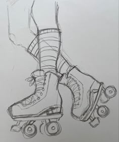 a drawing of a pair of roller skates with their feet on the ground,