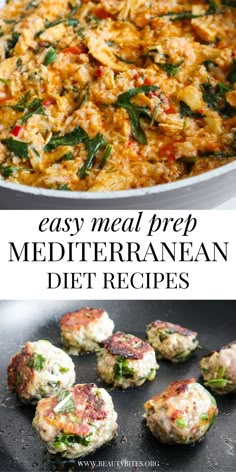 an easy meal prep mediterraneanan diet recipe with meatballs and spinach on the side