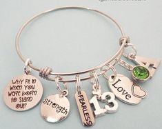 13th Birthday Girl Gift for Daughter's 13th Birthday | Etsy Inspirational Silver Jewelry For Birthday, Personalized Inspirational Jewelry For Birthday, Personalized Inspirational Jewelry For Birthdays, Inspirational Personalized Jewelry For Birthday, Inspirational Charms Jewelry For Anniversary, Birthday Round Charm Bracelet, Spiritual May Birthstone Jewelry For Birthdays, Personalized Round Charm Bracelet For Birthday Gift, Hypoallergenic Charm Bracelet For Birthday And Mother's Day