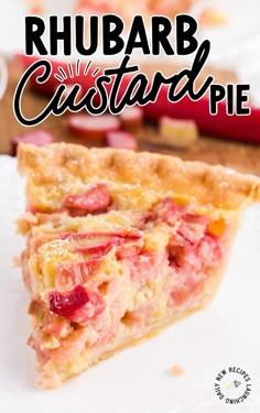 a slice of rhubarb custard pie on a white plate